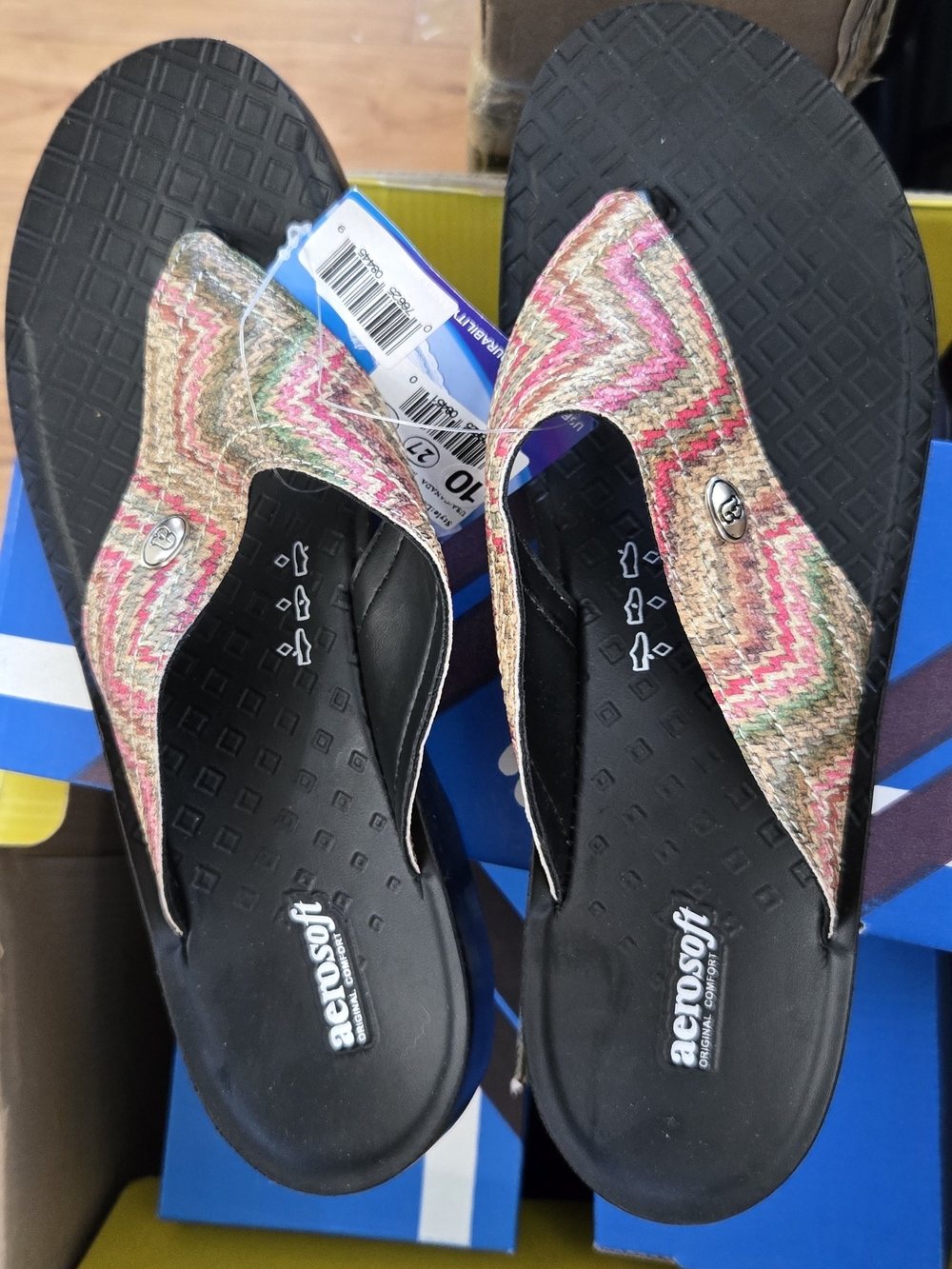 New Aerosoft Comfort Women's Multicolor Chevron Thong Sandal